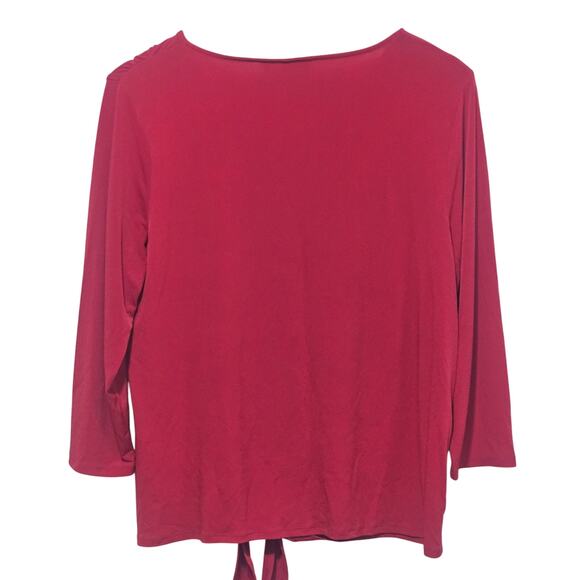 Chicos Red Tie-Front Detail V-Neckline 3/4 Sleeves Draped Silhouette Chic Casual - Picture 6 of 8